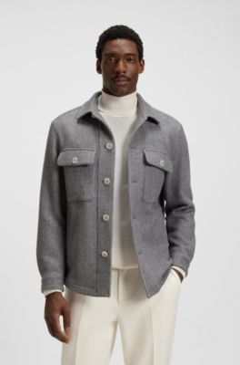 Relaxed-fit overshirt in herringbone fabric, Silver