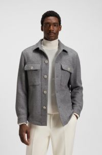 Relaxed-fit overshirt in herringbone fabric, Silver