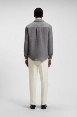 Relaxed-fit overshirt in herringbone fabric, Silver