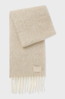 Italian-made fringed scarf with wool and alpaca, Light Beige