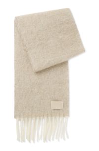 Italian-made fringed scarf with wool and alpaca, Light Beige