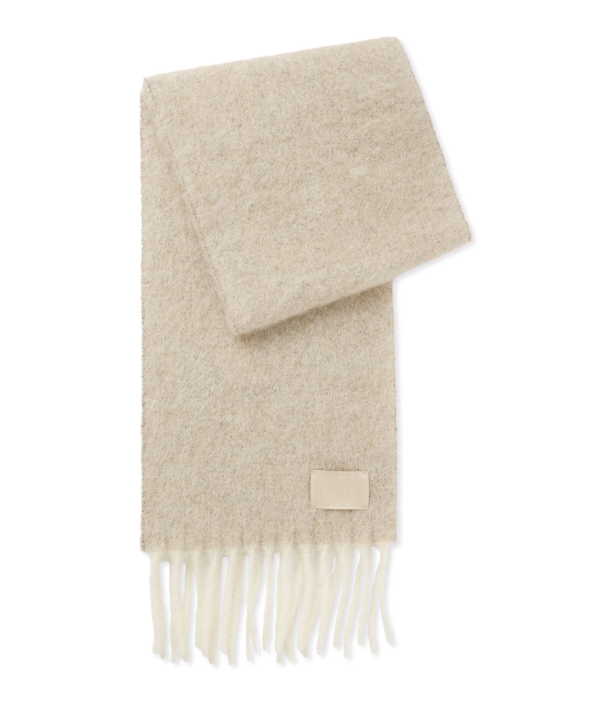 BOSS - Italian-made fringed scarf with wool and alpaca - Light Beige