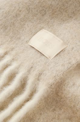 Italian-made fringed scarf with wool and alpaca, Light Beige