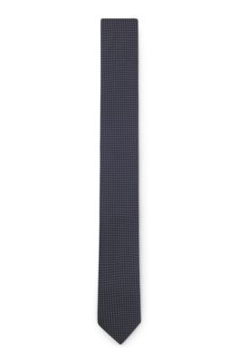 Silk-blend tie with jacquard pattern, Dark Blue
