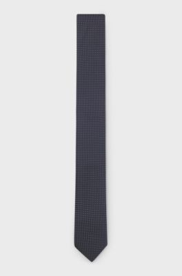 Silk-blend tie with jacquard pattern, Dark Blue