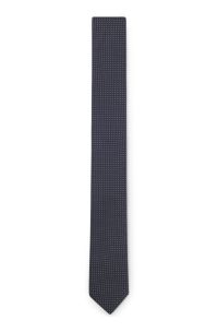 Silk-blend tie with jacquard pattern, Dark Blue