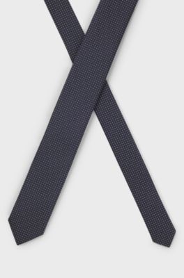 Silk-blend tie with jacquard pattern, Dark Blue