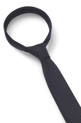 Silk-blend tie with jacquard pattern, Dark Blue