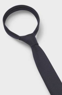 Silk-blend tie with jacquard pattern, Dark Blue