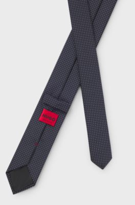 Silk-blend tie with jacquard pattern, Dark Blue