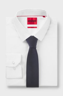 Silk-blend tie with jacquard pattern, Dark Blue