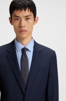 Silk-blend tie with jacquard pattern, Dark Blue