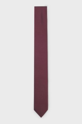 Silk-blend tie with jacquard pattern, Dark Red