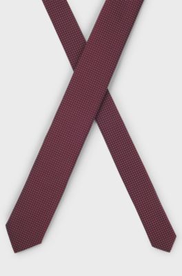 Silk-blend tie with jacquard pattern, Dark Red