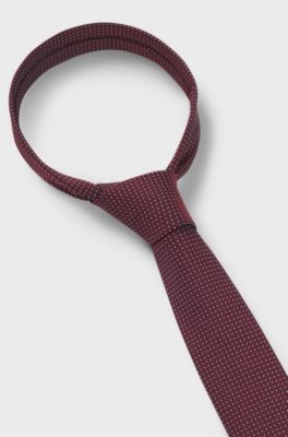 Silk-blend tie with jacquard pattern, Dark Red