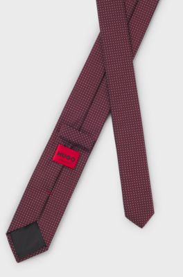 Silk-blend tie with jacquard pattern, Dark Red