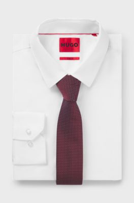 Silk-blend tie with jacquard pattern, Dark Red