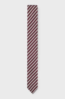 Silk-blend tie with diagonal stripe, Red stripes