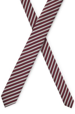 Silk-blend tie with diagonal stripe, Red stripes