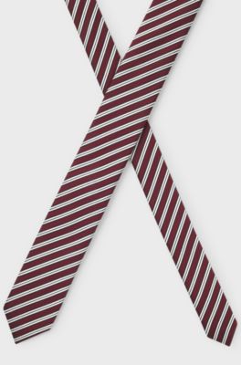 Silk-blend tie with diagonal stripe, Red Stripes