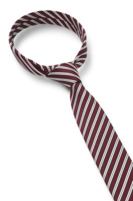 Silk-blend tie with diagonal stripe, Red stripes