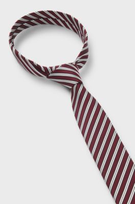 Silk-blend tie with diagonal stripe, Red Stripes