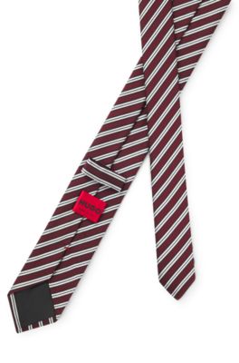 Silk-blend tie with diagonal stripe, Red stripes