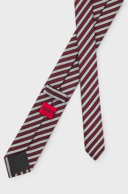 Silk-blend tie with diagonal stripe, Red Stripes