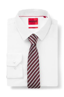 Silk-blend tie with diagonal stripe, Red stripes