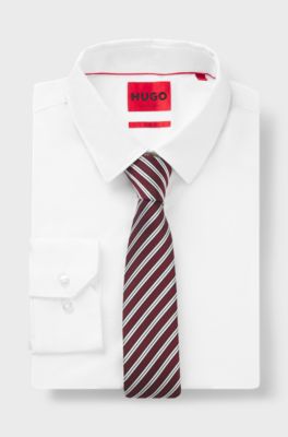 Silk-blend tie with diagonal stripe, Red Stripes