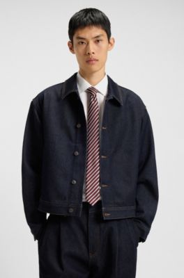 Silk-blend tie with diagonal stripe, Red stripes