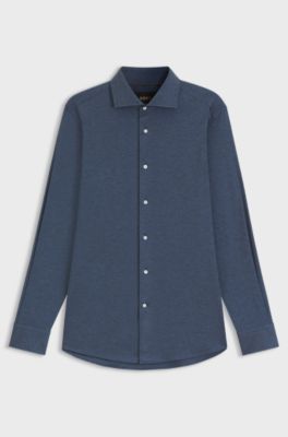 Chemise Slim en coton m&eacute;lang&eacute; italien, Bleu