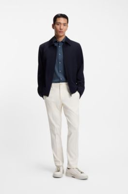 Slim-fit shirt in an Italian-made cotton blend, Blue