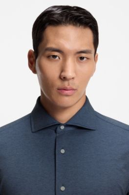 Slim-fit shirt in an Italian-made cotton blend, Blue