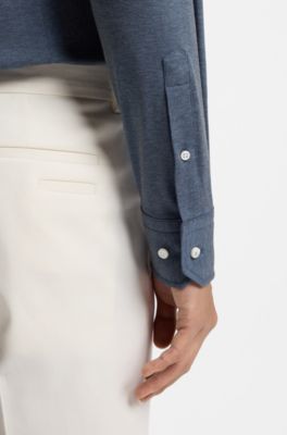 Slim-fit shirt in an Italian-made cotton blend, Blue