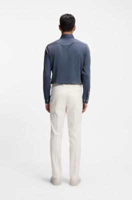 Slim-fit shirt in an Italian-made cotton blend, Blue