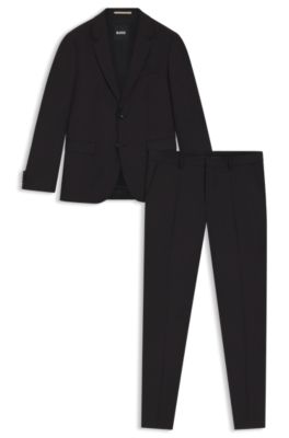Two-piece slim-fit suit in patterned virgin wool, Dark Red
