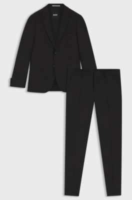 Two-piece slim-fit suit in patterned virgin wool, Dark Red