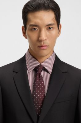 Two-piece slim-fit suit in patterned virgin wool, Dark Red