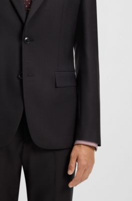 Two-piece slim-fit suit in patterned virgin wool, Dark Red