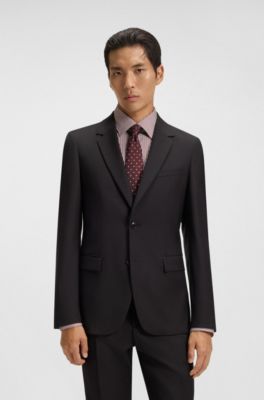 Two-piece slim-fit suit in patterned virgin wool, Dark Red