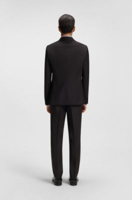 Two-piece slim-fit suit in patterned virgin wool, Dark Red