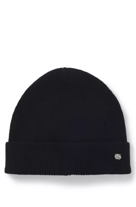 Cashmere beanie hat with logo trim