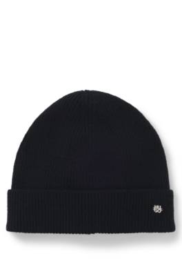 Cashmere beanie hat with logo trim