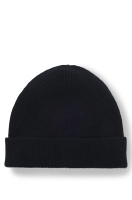 Cashmere beanie hat with logo trim, Black