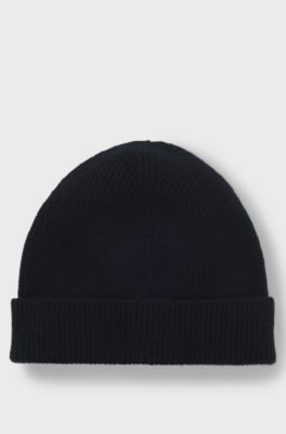 Cashmere beanie hat with logo trim, Black
