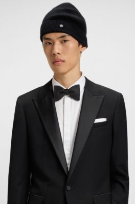 Cashmere beanie hat with logo trim, Black