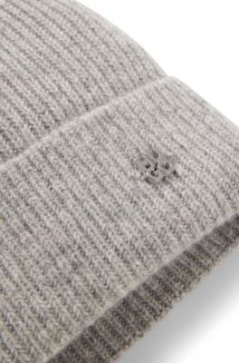 Cashmere beanie hat with logo trim, Silver