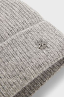 Cashmere beanie hat with logo trim, Silver