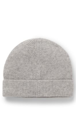 Cashmere beanie hat with logo trim, Silver